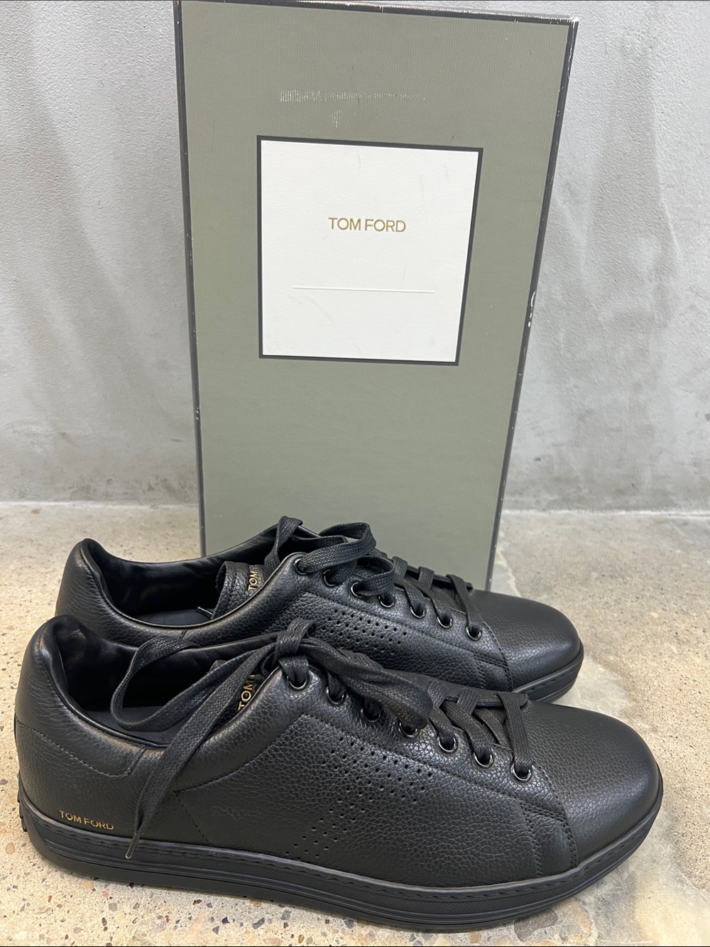 Tom Ford Black Leather Perforated Low-Top Sneakers